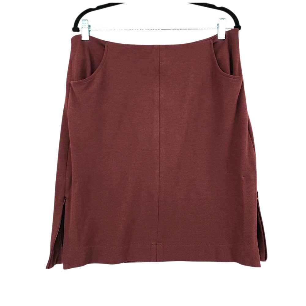 Cabi‎ Skirt 10 Brown Burgundy Side Zip Slits Pockets Mini Straight Professional